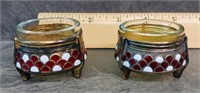 PAIR OF SIGNED ANTIQUE ENAMELWARE SALTS