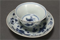 Chinese Qing Dynasty Blue and White Tea Bowl and