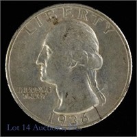 1936-S Silver Washington Quarter (AU+)