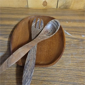 Wood Tray and Hand Carved Utensils