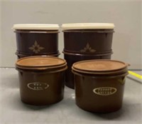 Tupperware storage containers with coffee and tea