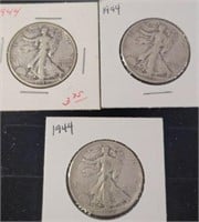 3 WALKING LIBERTY HALF DOLLARS 1944