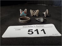 5 Vintage Turquoise, 925 Sterling Silver Rings.
