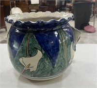 Hand Painted Pottery Blue and Green Pot