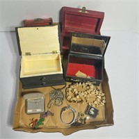 Trinket Boxes and Assorted Mix Lot of Jewelery