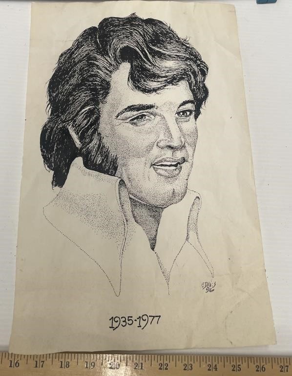 Vintage 11”x17” Elvis Presley Sketch Drawing