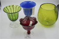Ruby Red Crystal, Green Vase, Blue and Green Art
