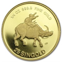 1985 Singapore 1/4 Oz Proof Gold 25 Singold Ox