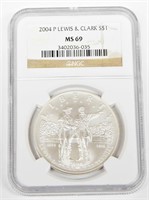 2004 LEWIS and CLARK SILVER DOLLAR - NGC MS69