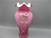 Fenton 11" Feathers vase w/ raspberries