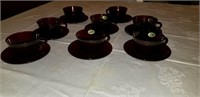 8 Sets Anchor Hocking Royal Ruby Red Cups Saucers