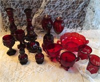 Ruby or Red Glass Vases, Goblets & Asst Items