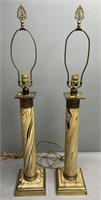 Pair Marble & Brass Table Lamps