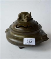 Chinese bronze censer, pierced lid,