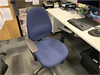 2 Dark Blue Fabric Swivel Base Office Arm Chairs
