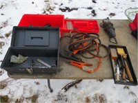 2-tool boxes w/tools, Jumper cables, grinder