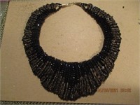 Black & Clear Beaded Necklace w/925 Clasp