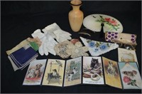 BOX LOT: LADIES GLOVES, HANKERCHIEFS, HANDFAN,