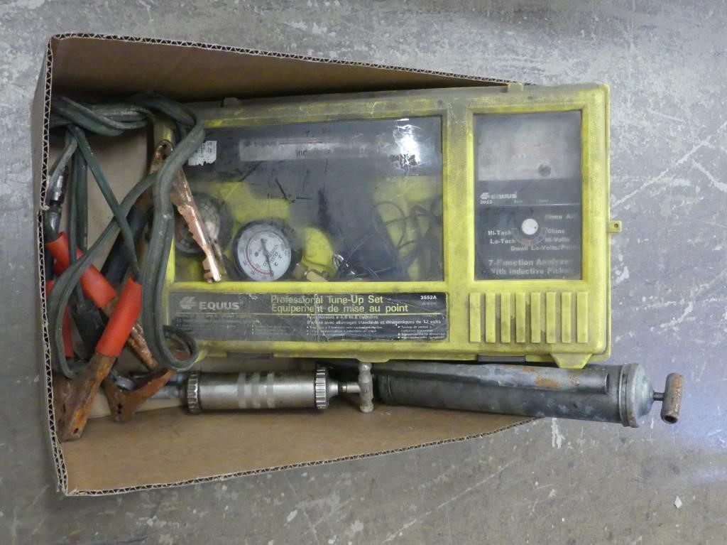 BOX: TUNE UP SET, GREASE GUNS, BOOSTER CABLES