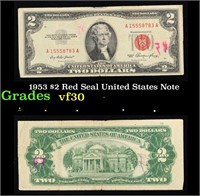 1953 $2 Red Seal United States Note Grades vf++