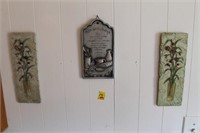 KITCHEN PRAYER PLAQUE AND 2 FLOWER PLACQUES