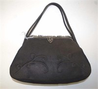 Good vintage black suede ladies evening bag