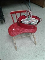 Distressed wood chair and tin & cloth baskets