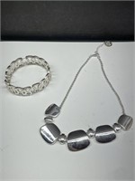 Trifari Brushed/Shiny Silver Tone Necklace, etc