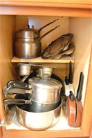 CONTENTS OF LOWER CABINET TO RIGHT OF REFRIGERATOR
