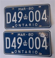 Pair Ontario 1980 Licence Plkates(D49004)