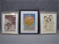 3 Vintage Framed Chesterfield Tobacco Ad. Prints
