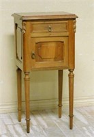 Louis XVI Style Marble Top Walnut Side Cabinet.