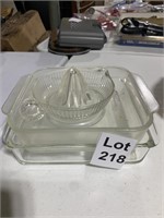 PYREX 222 and Unmarked Square Dish and Glass