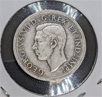 1944 Canadian Silver 25-Cent Quarter Coin