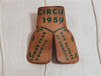 LEATHER NECKERCHIEF SLIDE- CIRCUS 1959