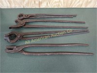 4 ASSORTED ANTIQUE HAND FORGED BLACKSMITH TONGS