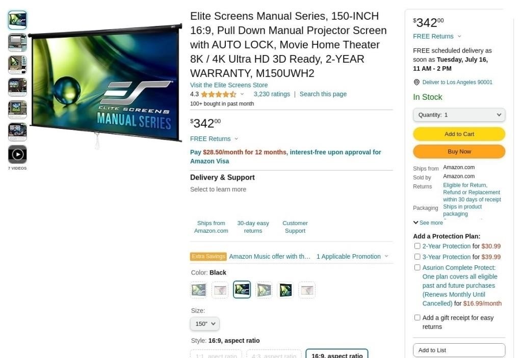 W8265  Elite Screens Manual Series 150 169 M15