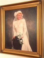 VINTAGE PAINTED WEDDING PICTURE PRETTY LADY FRAMED