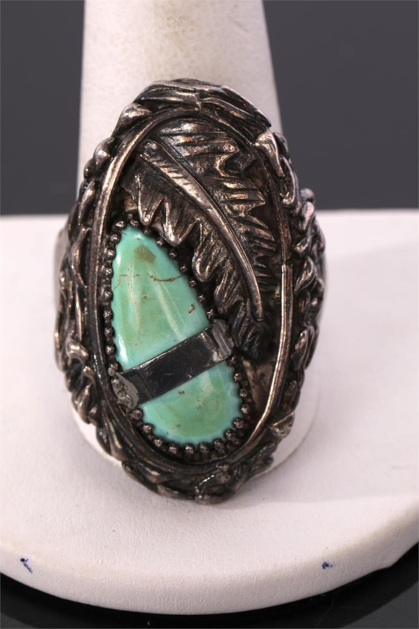 NATIVE AMERICAN TURQUOISE & STERLING Ring 13.5