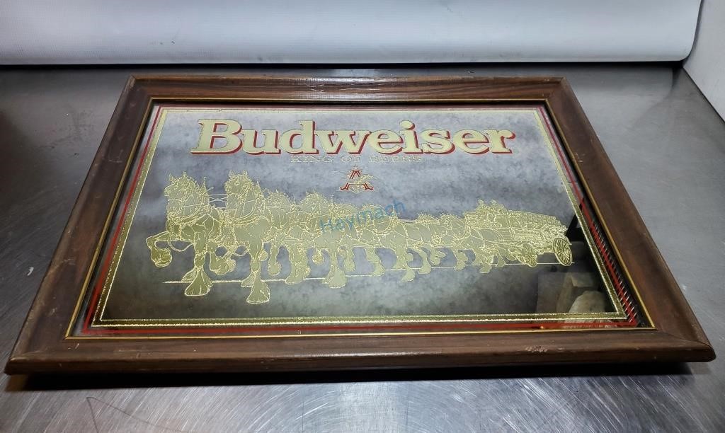 BUDWEISER CLYDESDALES FRAMED MIRROR, 20.5" X