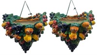Two Majolica Style Fruit Basket Wall Pockets