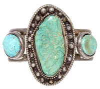 NATIVE AMERICAN SILVER & TURQUOISE CUFF BRACELET