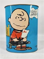 VINTAGE METAL PEANUTS CHARLIE BROWN TRASH CAN