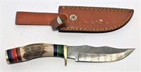 Damascus Steel Knife with Custom Horn Handle