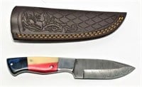 Damascus Steel Knife with Custom Wood/Bone Handle