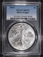 2014 AMERICAN SILVER EAGLE PCGS MS70