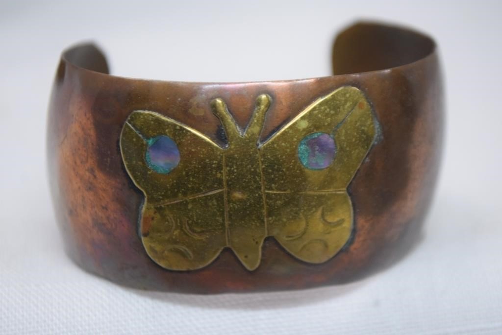 Copper Cuff  Butterfly Bracelet with Abalone Inlay