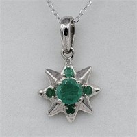 STERLING SILVER GENUINE EMERALD STAR PENDANT WITH