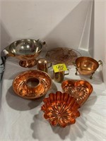 GROUP OF COPPER COLORED MOLDS, COPPER STRAINERS,