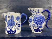 2 BLUE AND WHITE PORCELAIN PITCHER WALL POCKETS